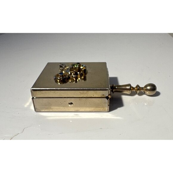 Portable Ashtray Box Jeweled Wheelbarrow Vintage Gold Tone 1.5" - Picture 6 of 10